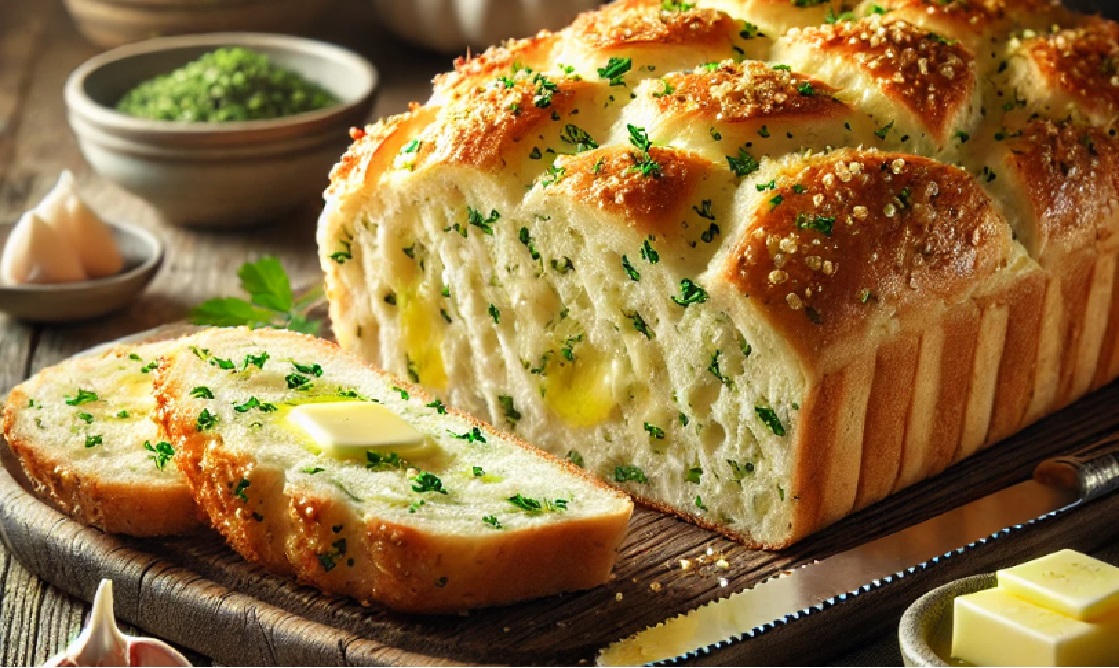 Вкусен и пухкав хляб с чесън и магданоз